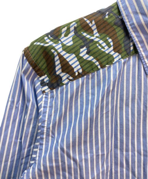 COMME des GARCONS COMME des GARCONS（コムデギャルソン コムデギャルソン）COMME des GARCONS COMME des GARCONS (コムデギャルソン コムデギャルソン) カモ生地切替 ストライプ長袖シャツ ブルー×オリーブ サイズ:Sの古着・服飾アイテム