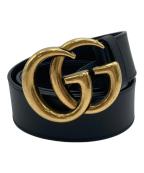 GUCCIグッチ）の古着「GGマーモント レザーベルト」｜ブラック×ゴールド