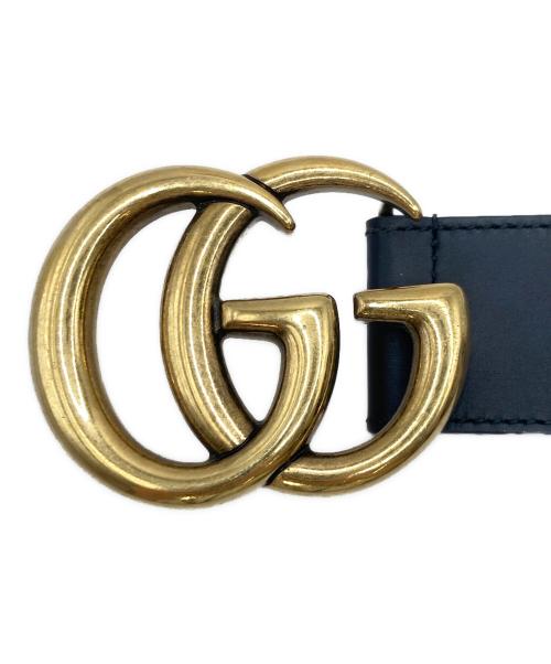 GUCCI（グッチ）GUCCI (グッチ) GGマーモント レザーベルト ブラック×ゴールドの古着・服飾アイテム