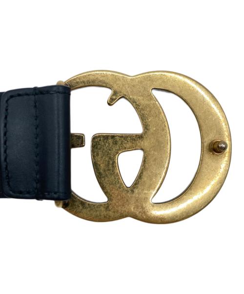GUCCI（グッチ）GUCCI (グッチ) GGマーモント レザーベルト ブラック×ゴールドの古着・服飾アイテム