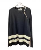 CULLNIクルニ）の古着「Neck Zip Line Knit(ネックジップラインニット)」｜ブラック×ホワイト
