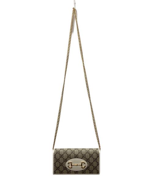 GUCCI（グッチ）GUCCI (グッチ) グッチ ホースビット 1955 チェーン付き ウォレット グレー×ホワイトの古着・服飾アイテム
