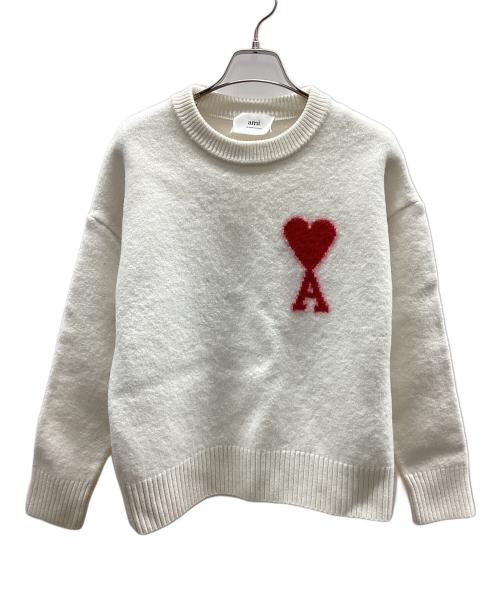 AMI Alexandre Mattiussi（アミアレクサンドルマテュッシ）AMI Alexandre Mattiussi (アミアレクサンドルマテュッシ) ハートロゴ インターシャ ニット ホワイト サイズ:Ｌの古着・服飾アイテム