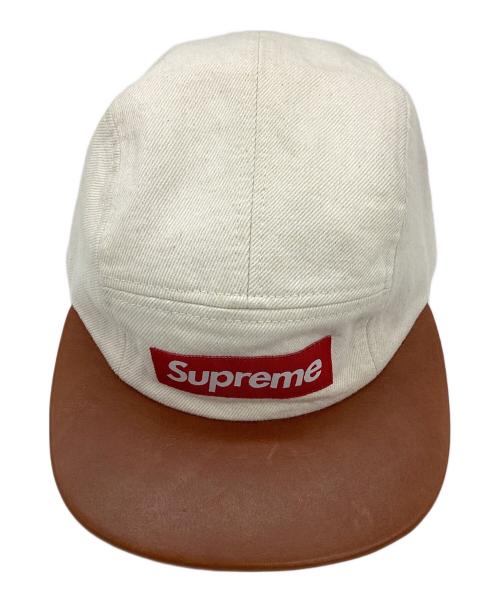 SUPREME（シュプリーム）Supreme (シュプリーム) Denim Leather Visor Camp Cap ブラウン×ベージュの古着・服飾アイテム