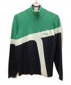 HUGO BOSSヒューゴ ボス）の古着「ロゴ＆カラーブロックロゴ ジップネック ニット」｜グリーン×ブラック