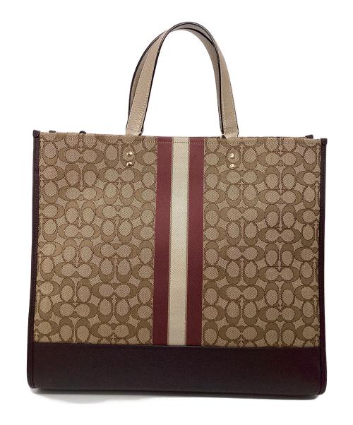COACH（コーチ）COACH (コーチ) デンプシー トート 40 シグネチャー ジャカード ストライプ アンド コーチ パッチ ブラウンの古着・服飾アイテム