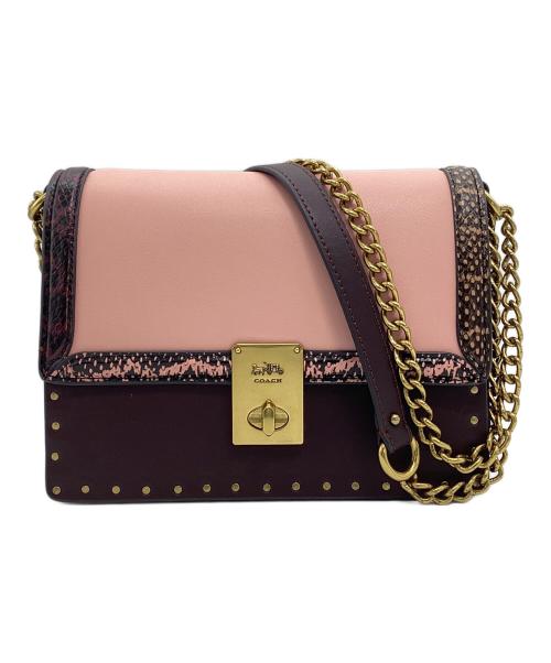 COACH（コーチ）COACH (コーチ) JENNIFER LOPEZ (ジェニファーロペス) ハットン ショルダー バッグ カラーブロック ウィズ スネークスキン ブラック×ピンクの古着・服飾アイテム