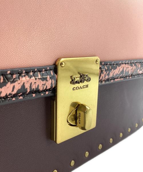 COACH（コーチ）COACH (コーチ) JENNIFER LOPEZ (ジェニファーロペス) ハットン ショルダー バッグ カラーブロック ウィズ スネークスキン ブラック×ピンクの古着・服飾アイテム