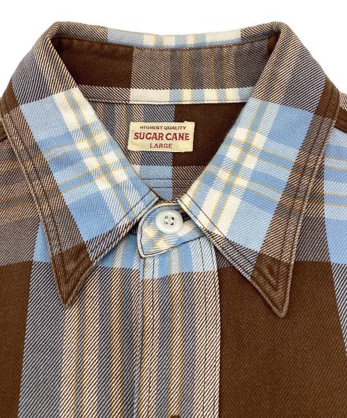 SUGAR CANE（シュガーケーン）SUGAR CANE (シュガーケーン) 長袖シャツ ブルー×ブラウン サイズ:Lの古着・服飾アイテム