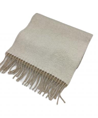 新品未使用　LOEWE アイボリーウールマフラー LOEWE（ロエベ） マフラー バイカラー ストール フリンジ アナグラム