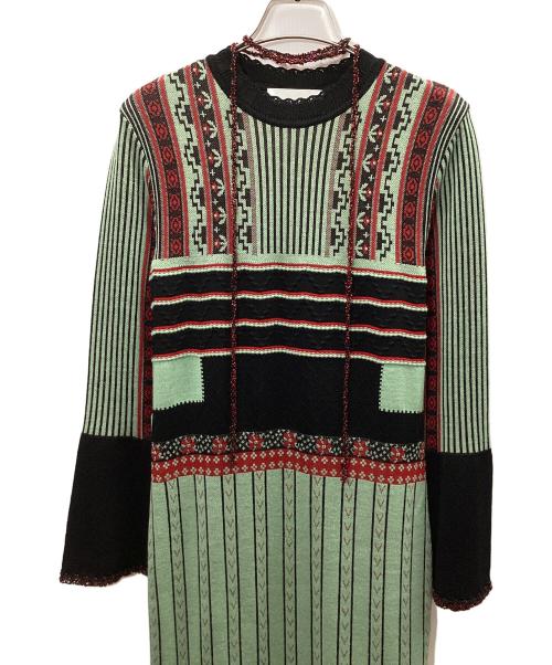 Mame Kurogouchi（マメクロゴウチ）Mame Kurogouchi (マメクロゴウチ) ペディセルジャガードニットドレス グリーン サイズ:Sの古着・服飾アイテム