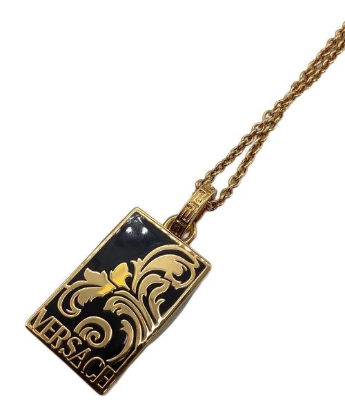 VERSACE（ヴェルサーチェ）VERSACE (ヴェルサーチェ) パルメット ネックレス プレート ゴールド×ブラックの古着・服飾アイテム