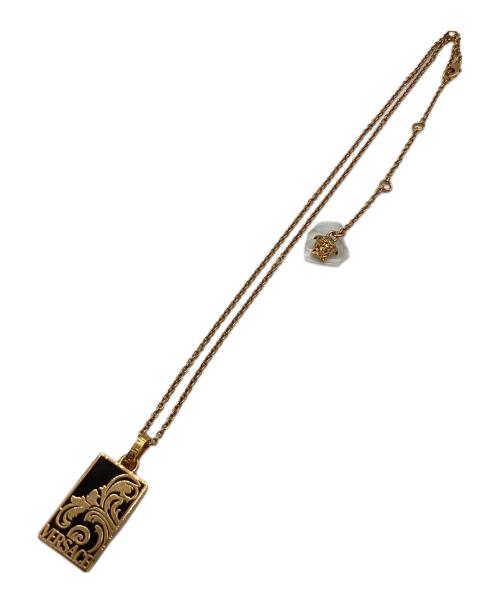 VERSACE（ヴェルサーチェ）VERSACE (ヴェルサーチェ) パルメット ネックレス プレート ゴールド×ブラックの古着・服飾アイテム