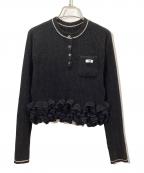 MAISON SPECIALメゾンスペシャル）の古着「Ruffled Hem Chenille Knit Tops/ラッフルヘムモールニットトップス」｜ブラック