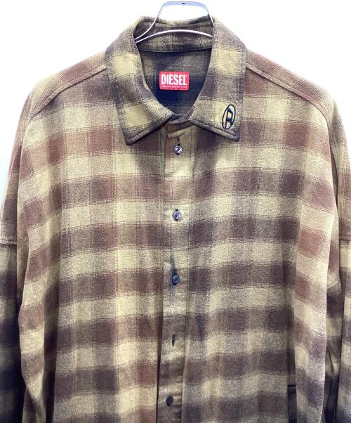 DIESEL（ディーゼル）DIESEL (ディーゼル) 長袖シャツ ブラウン×ベージュ サイズ:XLの古着・服飾アイテム