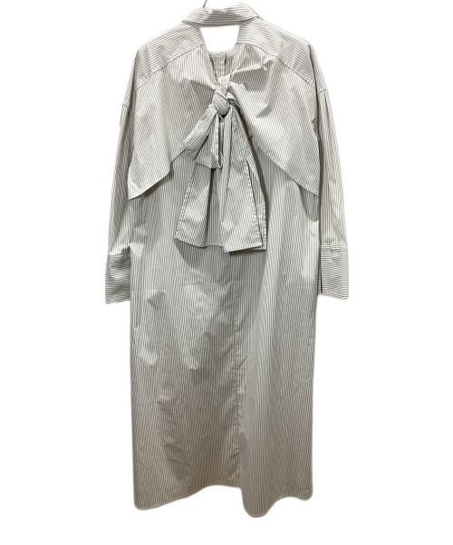 LANVIN en Bleu（ランバンオンブルー）LANVIN en Bleu (ランバンオンブルー) 長袖ワンピース ホワイト×グレー サイズ:38の古着・服飾アイテム