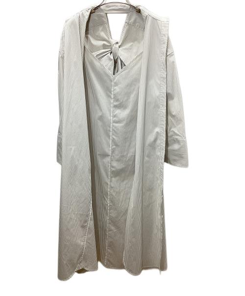 LANVIN en Bleu（ランバンオンブルー）LANVIN en Bleu (ランバンオンブルー) 長袖ワンピース ホワイト×グレー サイズ:38の古着・服飾アイテム