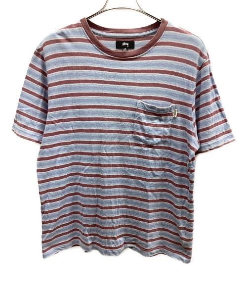 stussy（ステューシー）stussy (ステューシー) 半袖カットソー ブルー×レッド サイズ:Mの古着・服飾アイテム