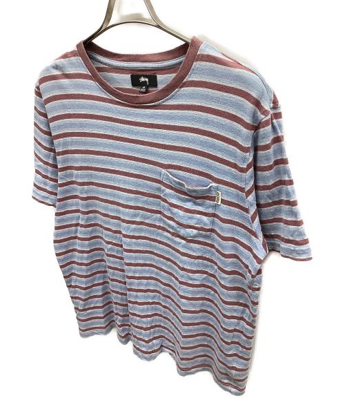 stussy（ステューシー）stussy (ステューシー) 半袖カットソー ブルー×レッド サイズ:Mの古着・服飾アイテム