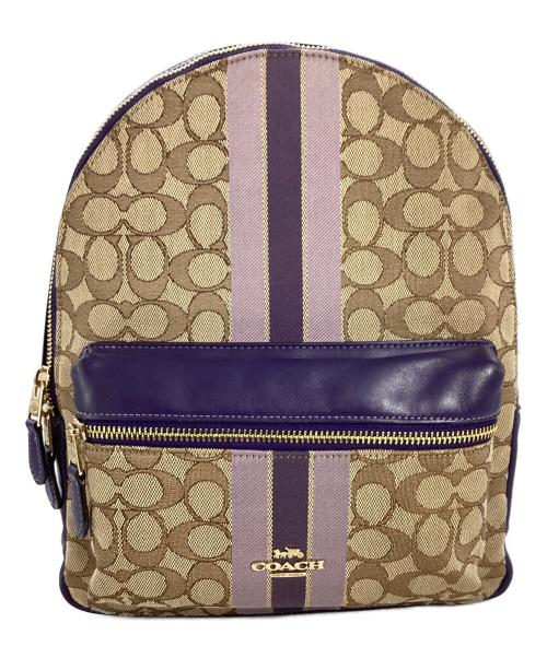 COACH（コーチ）COACH (コーチ) リュック ベージュ×パープルの古着・服飾アイテム