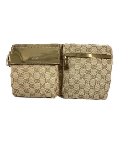 GUCCI（グッチ）GUCCI (グッチ) グッチ GGキャンバス ウエストポーチ ベージュ×ゴールドの古着・服飾アイテム