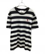 AMI Alexandre Mattiussiアミアレクサンドルマテュッシ）の古着「アミ パリス　ハートロゴボーダーTシャツ」｜ブラック×ホワイト