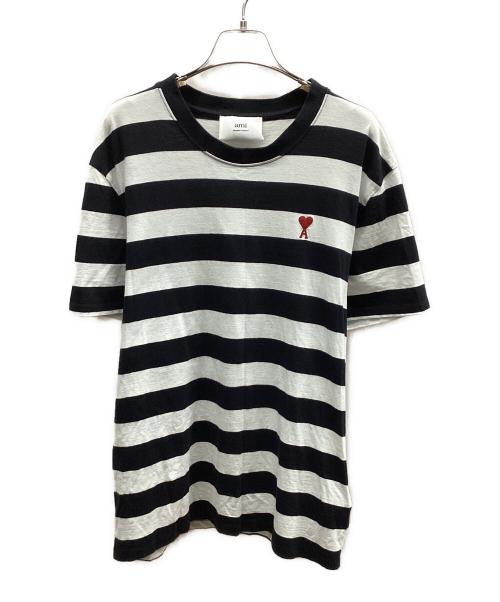 AMI Alexandre Mattiussi（アミアレクサンドルマテュッシ）AMI Alexandre Mattiussi (アミアレクサンドルマテュッシ) アミ パリス　ハートロゴボーダーTシャツ ブラック×ホワイト サイズ:表記なしの古着・服飾アイテム