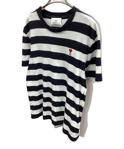 AMI Alexandre Mattiussi（アミアレクサンドルマテュッシ）AMI Alexandre Mattiussi (アミアレクサンドルマテュッシ) アミ パリス　ハートロゴボーダーTシャツ ブラック×ホワイト サイズ:表記なしの古着・服飾アイテム