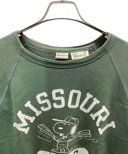 Champion（チャンピオン）Champion (チャンピオン) Vintage PEANUTS (ヴィンテージピーナッツ) プリントスウェット グリーン サイズ:Mの古着・服飾アイテム
