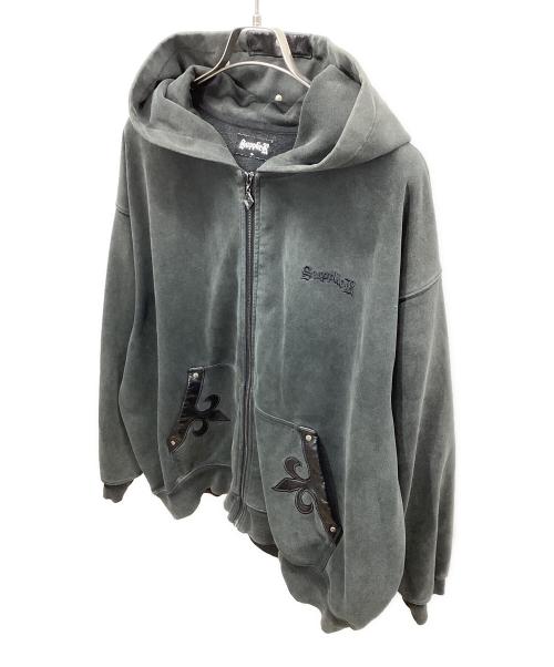 SUPPLIER（サプライヤー）SUPPLIER (サプライヤー) fleur leather patch zip hoodie グレー サイズ:XLの古着・服飾アイテム