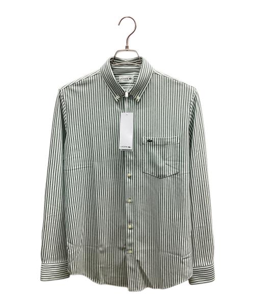 LACOSTE（ラコステ）LACOSTE (ラコステ) クールマックスブレンド鹿の子地ストライプシャツ グリーン サイズ:39の古着・服飾アイテム