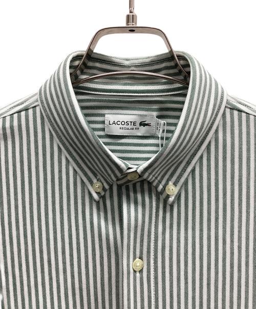 LACOSTE（ラコステ）LACOSTE (ラコステ) クールマックスブレンド鹿の子地ストライプシャツ グリーン サイズ:39の古着・服飾アイテム