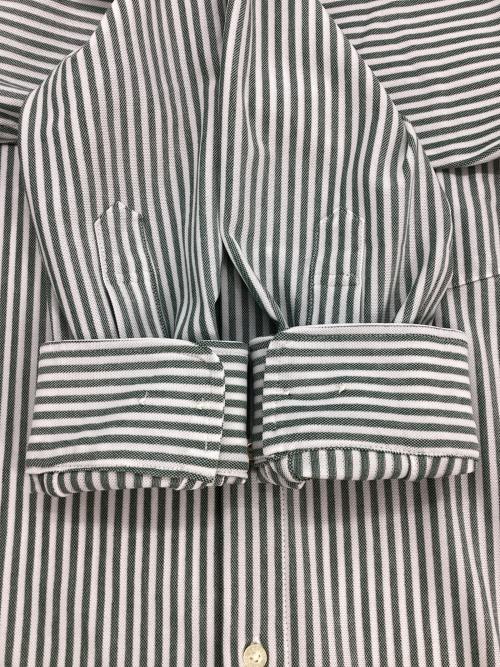 LACOSTE（ラコステ）LACOSTE (ラコステ) クールマックスブレンド鹿の子地ストライプシャツ グリーン サイズ:39の古着・服飾アイテム