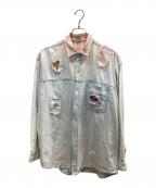 GET NAME USED CLASSIC JEANSゲット ネーム ユーズド クラシック ジーンズ）の古着「デニムシャツ」｜ブルー×ピンク