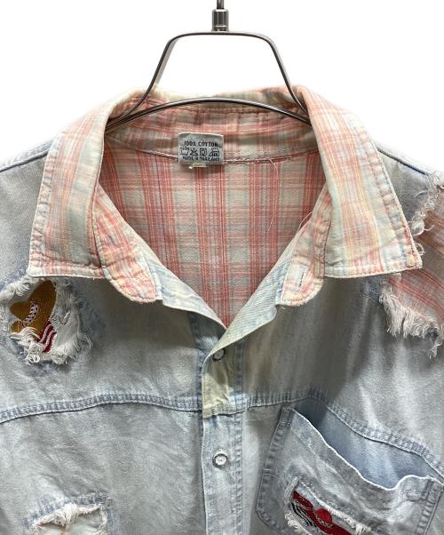 GET NAME USED CLASSIC JEANS（ゲット ネーム ユーズド クラシック ジーンズ）GET NAME USED CLASSIC JEANS (ゲット ネーム ユーズド クラシック ジーンズ) デニムシャツ ブルー×ピンク サイズ:不明の古着・服飾アイテム