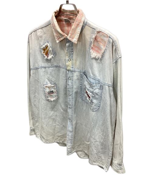 GET NAME USED CLASSIC JEANS（ゲット ネーム ユーズド クラシック ジーンズ）GET NAME USED CLASSIC JEANS (ゲット ネーム ユーズド クラシック ジーンズ) デニムシャツ ブルー×ピンク サイズ:不明の古着・服飾アイテム