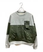 Re:roomリルーム）の古着「SWITCHING TWILL SWEAT TRAINER」｜カーキ×グレー