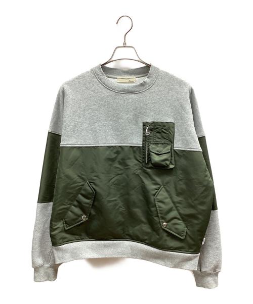 Re:room（リルーム）Re:room (リルーム) SWITCHING TWILL SWEAT TRAINER カーキ×グレー サイズ:S-Mの古着・服飾アイテム