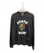 A BATHING APE×COACHアベイシングエイプ×コーチ）の古着「Crew Neck Sweat Shirt クルーネックスウェットシャツ」｜ブラック