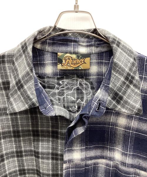 Denham（デンハム）Denham (デンハム) ヴィーナスバック 刺繍 フランネルシャツ ブルー×グレー サイズ:Lの古着・服飾アイテム