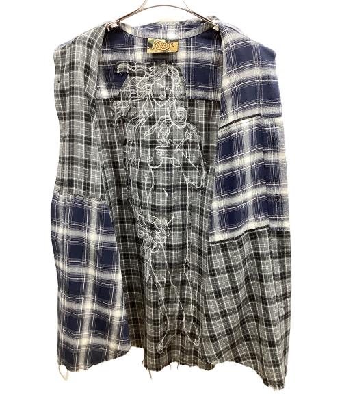 Denham（デンハム）Denham (デンハム) ヴィーナスバック 刺繍 フランネルシャツ ブルー×グレー サイズ:Lの古着・服飾アイテム