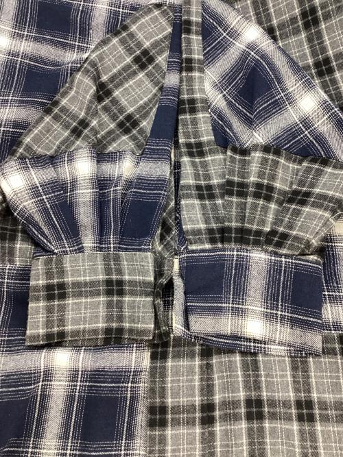 Denham（デンハム）Denham (デンハム) ヴィーナスバック 刺繍 フランネルシャツ ブルー×グレー サイズ:Lの古着・服飾アイテム