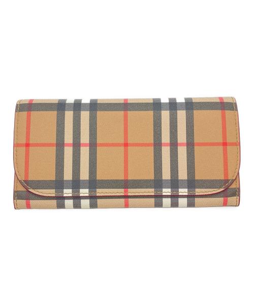 BURBERRY（バーバリー）BURBERRY (バーバリー) BURBERRY　ノバチェック　長財布 ブラウン×レッドの古着・服飾アイテム