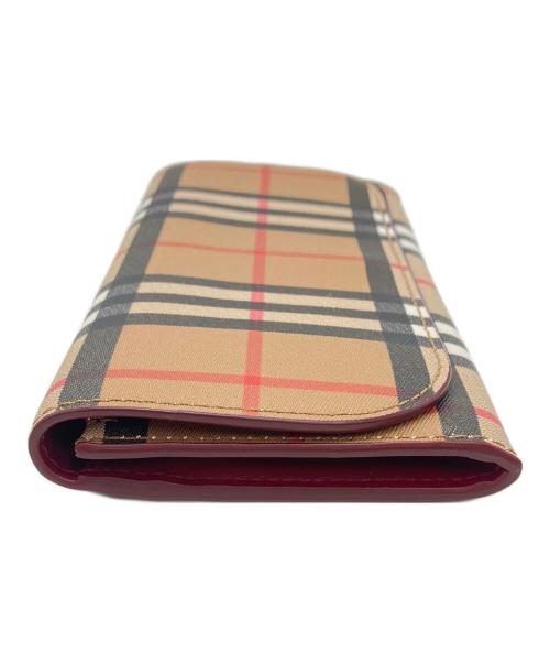 BURBERRY（バーバリー）BURBERRY (バーバリー) BURBERRY　ノバチェック　長財布 ブラウン×レッドの古着・服飾アイテム