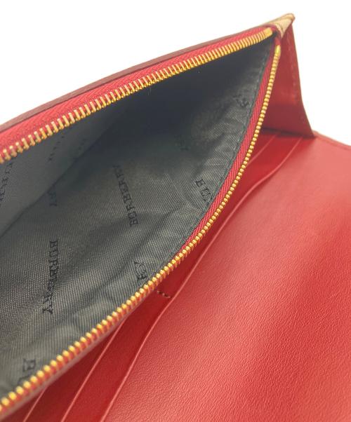BURBERRY（バーバリー）BURBERRY (バーバリー) BURBERRY　ノバチェック　長財布 ブラウン×レッドの古着・服飾アイテム