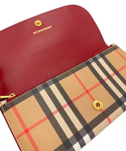 BURBERRY（バーバリー）BURBERRY (バーバリー) BURBERRY　ノバチェック　長財布 ブラウン×レッドの古着・服飾アイテム