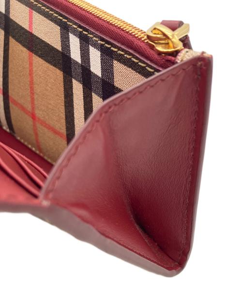 BURBERRY（バーバリー）BURBERRY (バーバリー) BURBERRY　ノバチェック　長財布 ブラウン×レッドの古着・服飾アイテム