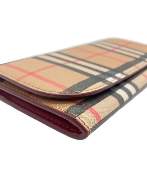BURBERRY（バーバリー）BURBERRY (バーバリー) BURBERRY　ノバチェック　長財布 ブラウン×レッドの古着・服飾アイテム