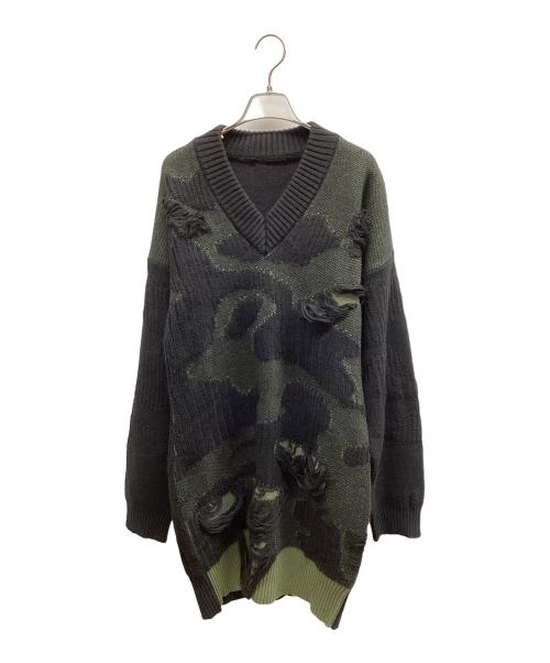 DIESEL（ディーゼル）DIESEL (ディーゼル) 厚手ニット ブラック×カーキ サイズ:Lの古着・服飾アイテム