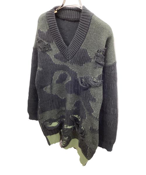 DIESEL（ディーゼル）DIESEL (ディーゼル) 厚手ニット ブラック×カーキ サイズ:Lの古着・服飾アイテム